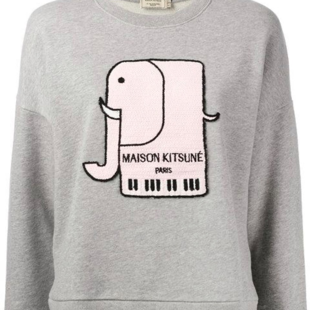 Maison Kitsune Elephant Motif Sweatshirt in Grey Melange - Small